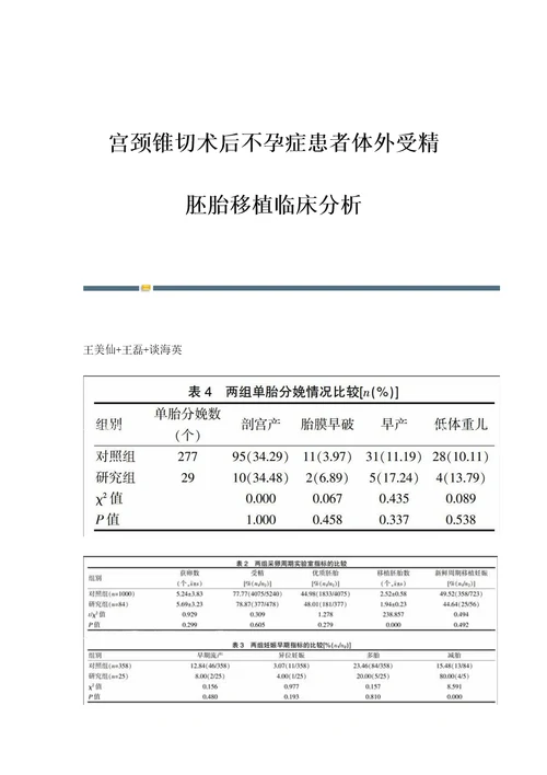 宫颈锥切术后不孕症患者体外受精胚胎移植临床分析