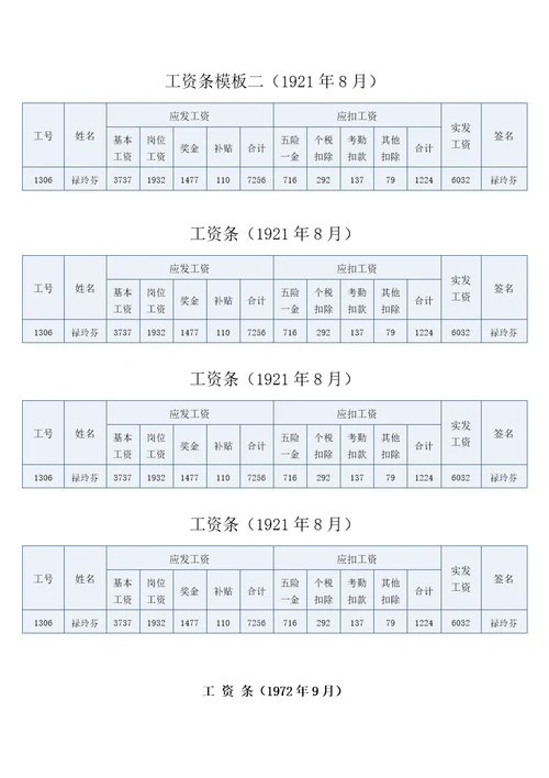 2022年员工工资表样本