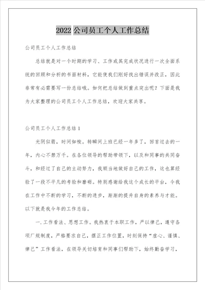 公司员工个人工作总结