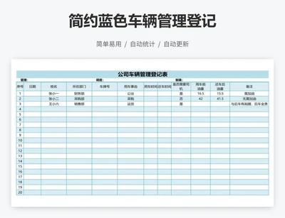 简约蓝色车辆管理登记
