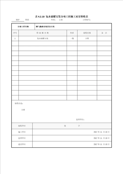 烟气脱硝系统单位工程质量验收表