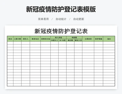 新冠疫情防护登记表模版