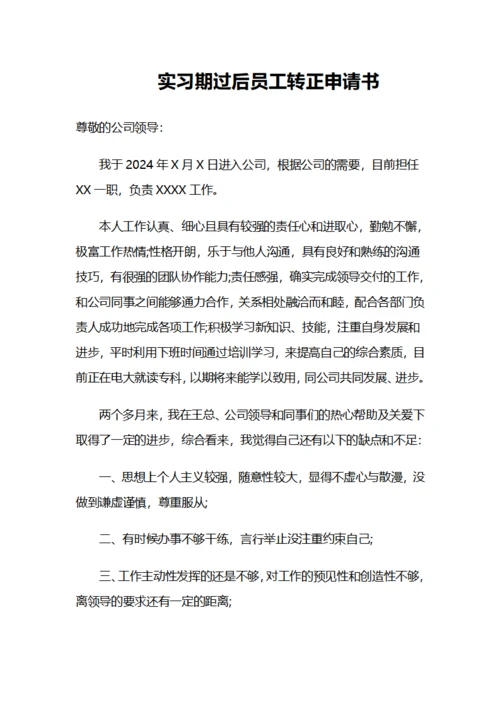 实习期过后员工转正申请