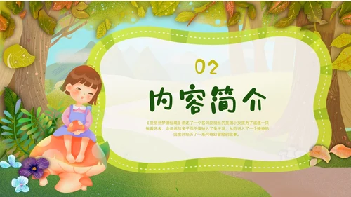 绿色插画卡通爱丽丝梦游仙境读书分享会PPT