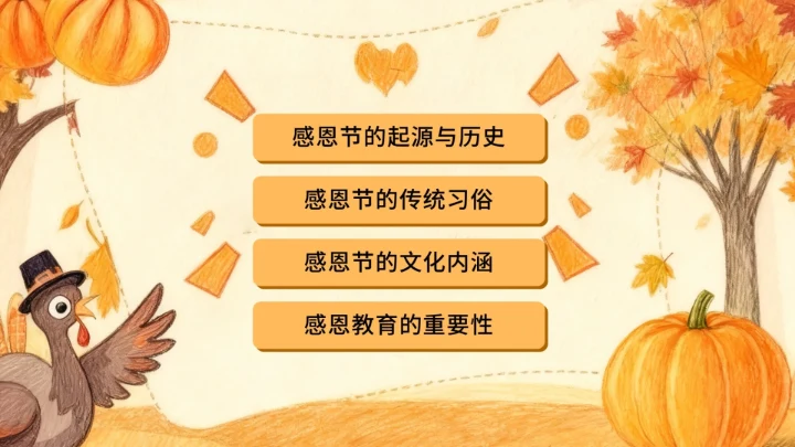 橙色古风感恩节教育文化宣传通用PPT模板