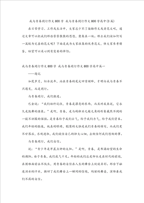 我与青春同行作文800字我与青春同行作文800字高中3篇