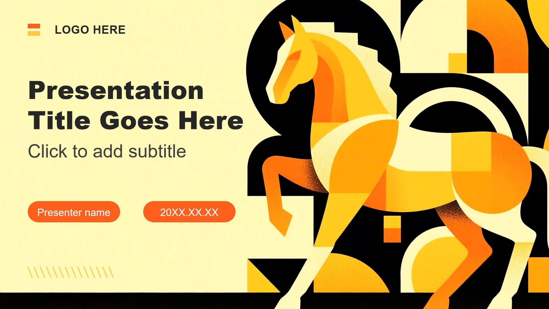 橙黄色插画风马年春节贺岁联欢活动PPT主题模板