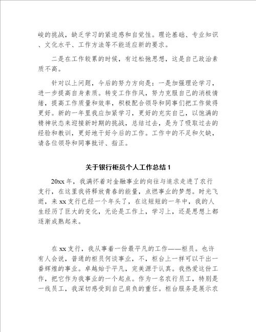 银行营业部柜员个人工作总结