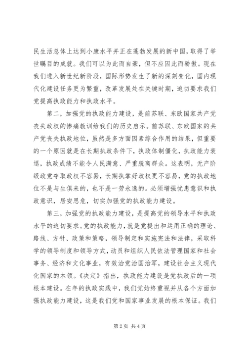 在贯彻四中全会精神加强党的执政能力建设理论学习会上的讲话 (5).docx