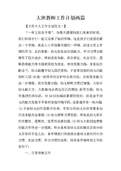 大班教师工作计划两篇