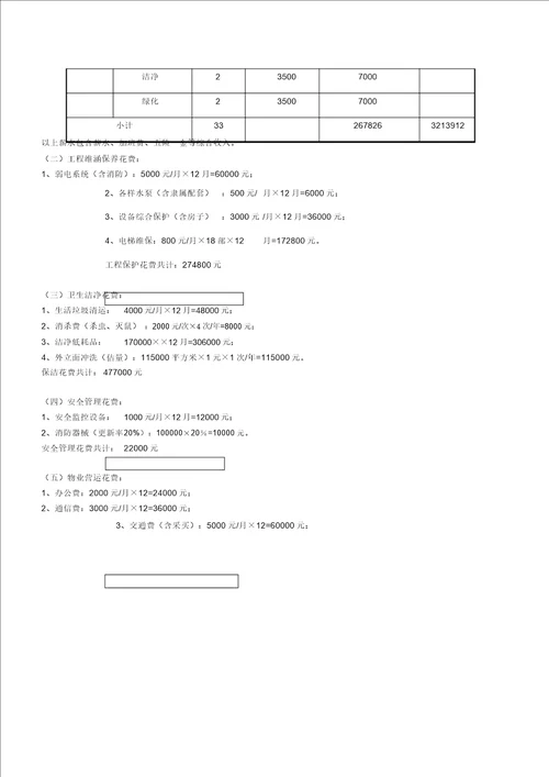 XX物业费测算模版