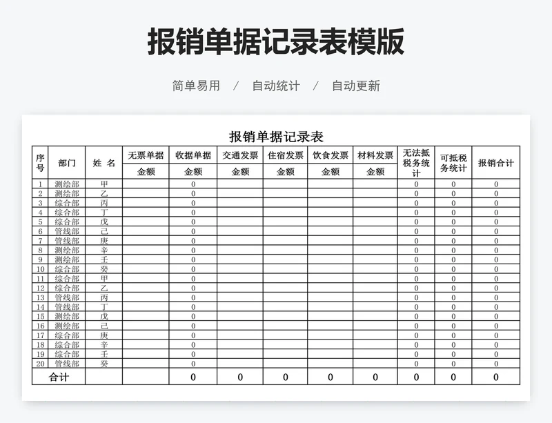 报销单据记录表模版