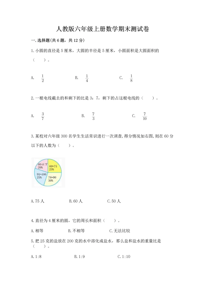 人教版六年级上册数学期末测试卷（各地真题）.docx