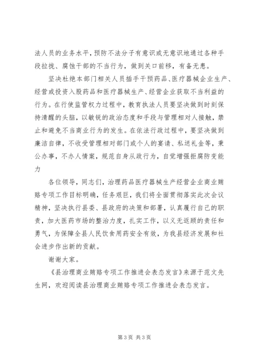 县治理商业贿赂专项工作推进会表态发言 (2).docx