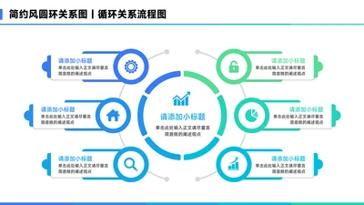蓝色简约风6项圆环总分关系图PPT