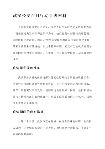 武汉公安百日行动事迹材料