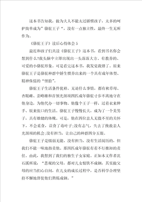 骆驼王子读后心得体会10篇