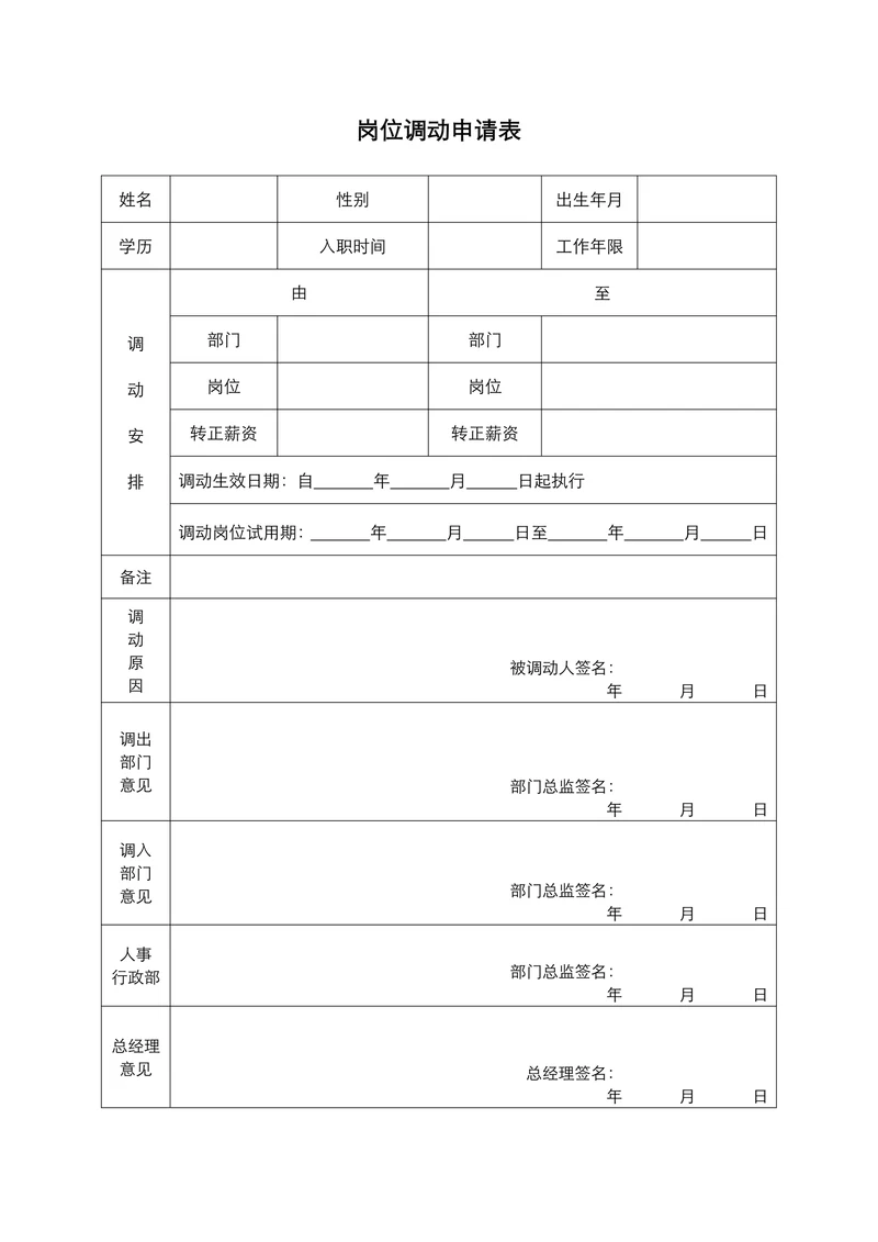 岗位调动申请表