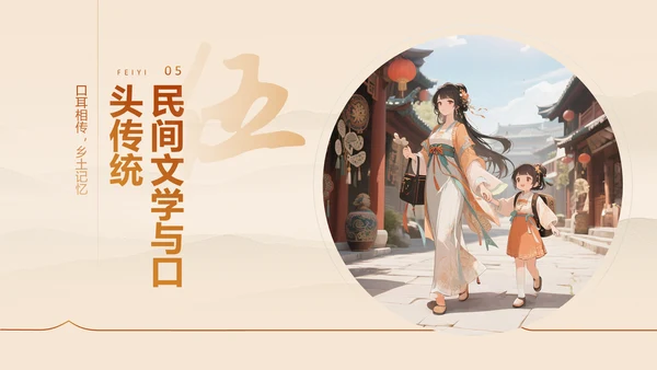 黄色国风邂逅非遗文化之旅PPT模板