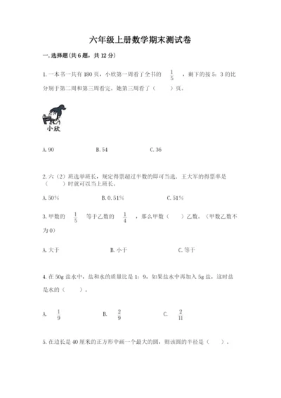 六年级上册数学期末测试卷附完整答案【名校卷】.docx