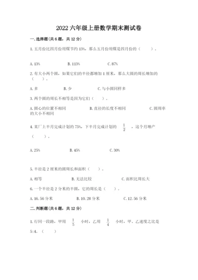 2022六年级上册数学期末测试卷附完整答案【有一套】.docx