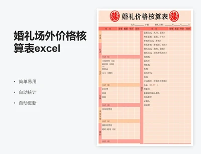 婚礼场外价格核算表excel表格婚礼报价表