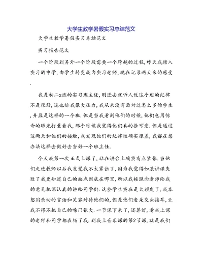 大学生教学暑假实习总结范文