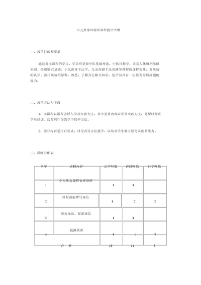 小儿推拿职业班师资课程课件小儿推拿班师资课程教学大纲