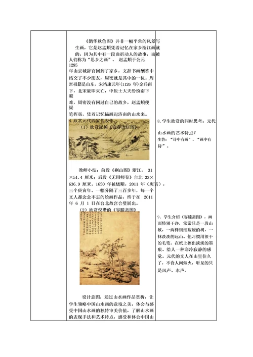 初中美术自然意境中国山水画教学设计学情分析教材分析课后反思