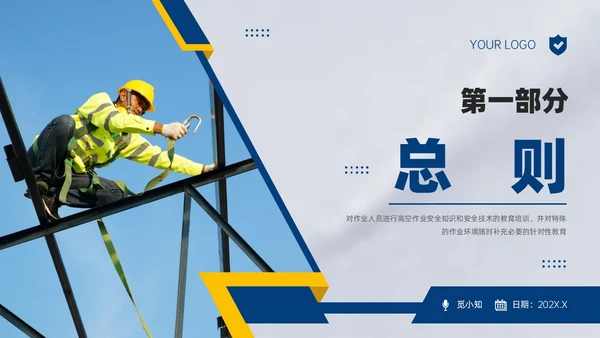 蓝黄商务实拍高空作业安全管理培训PPT课件
