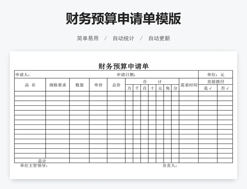 财务预算申请单模版