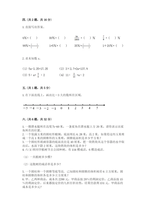 人教版数学小升初模拟试卷含完整答案【典优】.docx