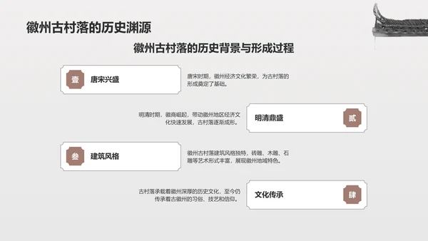灰色水墨风探寻徽州古村落：我的家乡文化遗产之旅PPT模板