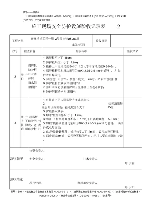 施工现场安全防护设施验收记录表汇总汇编