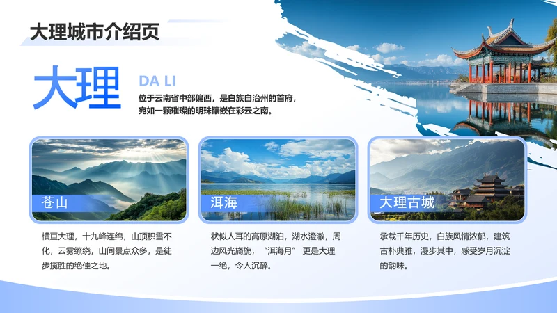 蓝色简约风大理城市介绍
