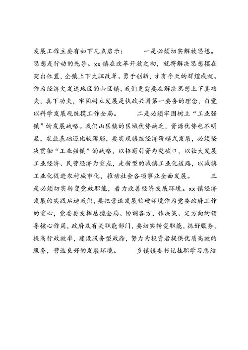 乡镇镇委书记挂职学习总结 (3)