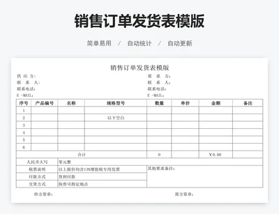 销售订单发货表模版
