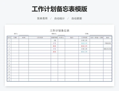 工作计划备忘表模版