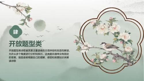 绿色复古风诗歌分享：语言的艺术与美感PPT模板