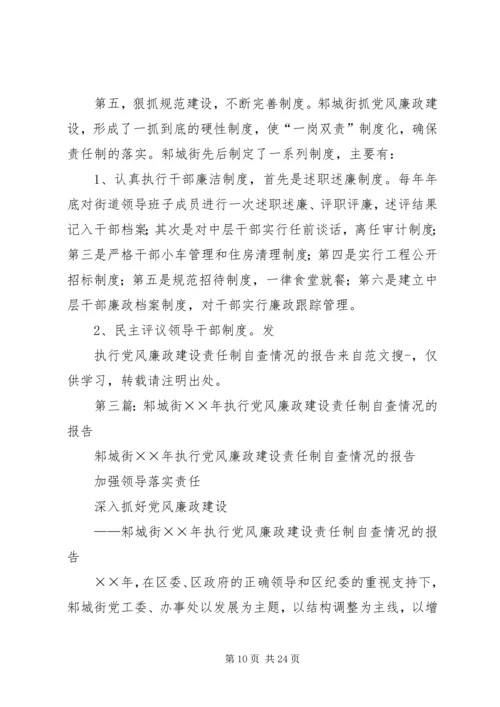 第一篇：执行党风廉政建设责任制自查情况的报告.docx