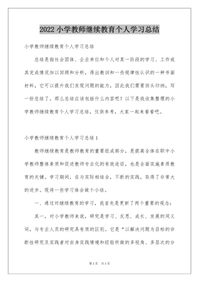 2022小学教师继续教育个人学习总结.docx