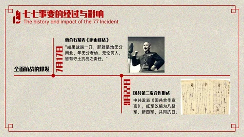 红色复古风+七七事变爱国主义教育讲座PPT模板