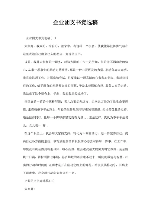 企业团支书竞选稿