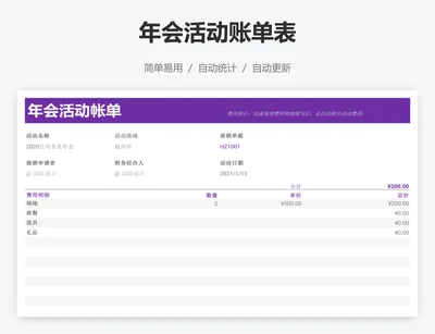 年会活动账单表