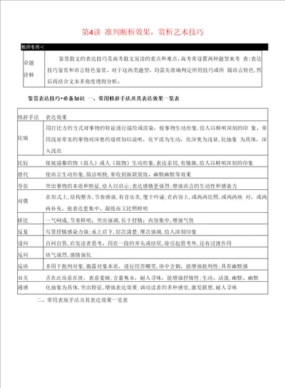 2022年部编版高考语文总复习专题四文学类文本阅读散文阅读第二节考点突破第4讲题型一鉴赏表达技巧