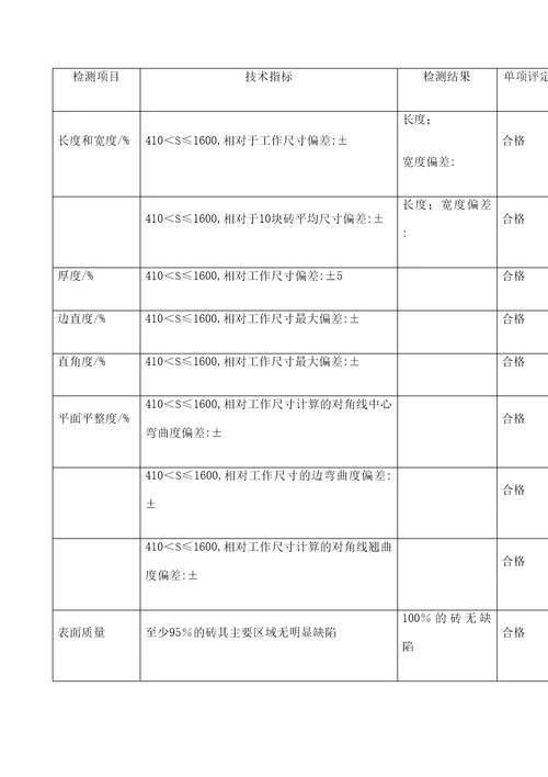 陶瓷砖检测报告