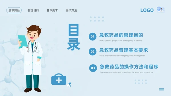 蓝色卡通急救药品管理PPT模板宣传PPT动态PPT急救知识