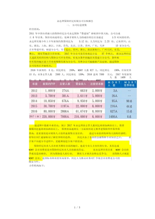 永达理保险经纪运营分析报告