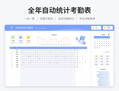 全年自动统计考勤表