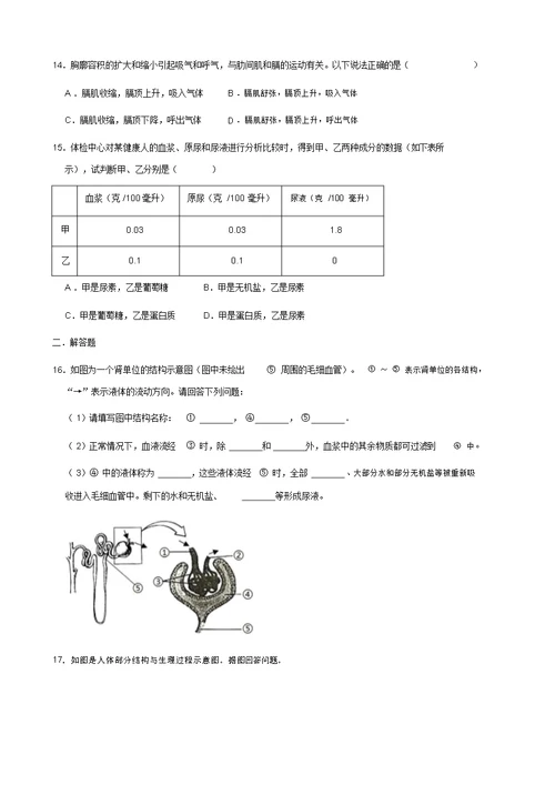 苏科版八年级上册生物第15章人体内平衡的维持测试题(解析版)